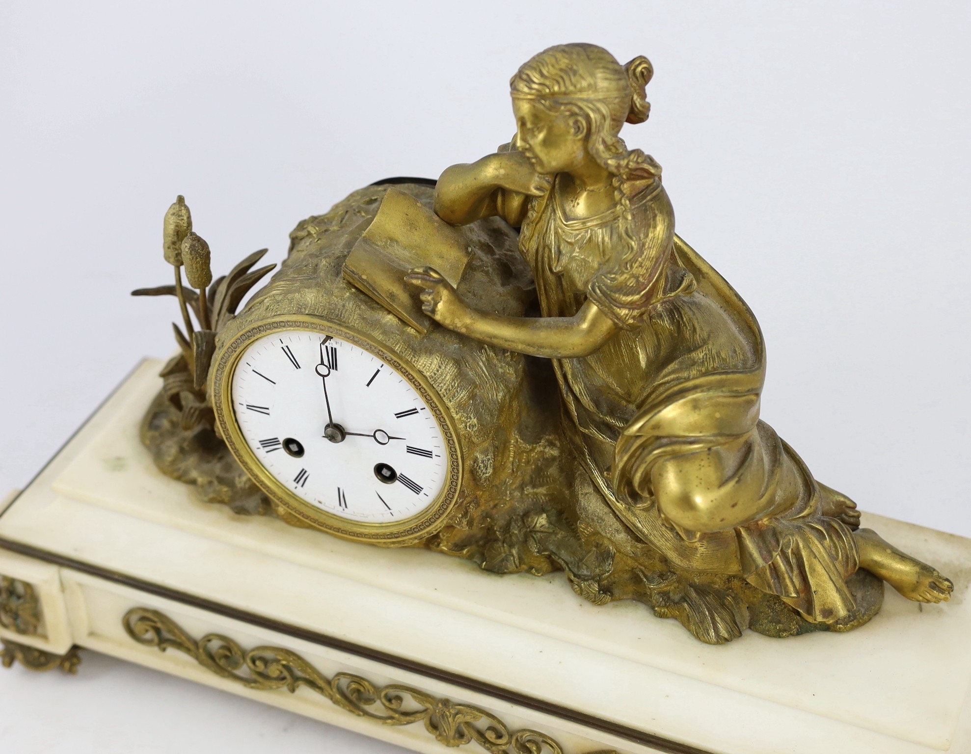 A. Brocot & Delettrez of Paris. A 19th century French white marble and ormolu mantel clock, 40cm wide 14cm deep 28cm high